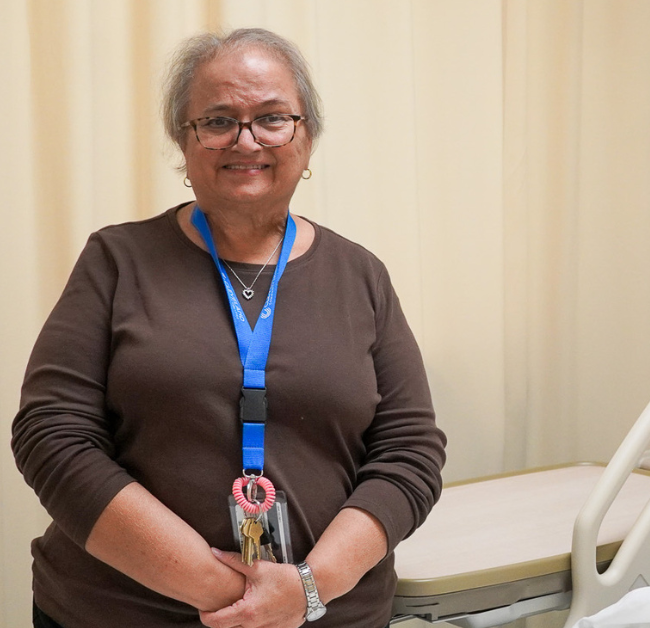 Avis Morrow poses in the nursing simulation lab.
