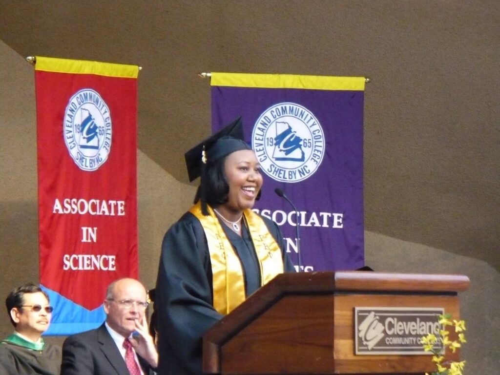 Dandria Bradley speaking at her CCC graduation.