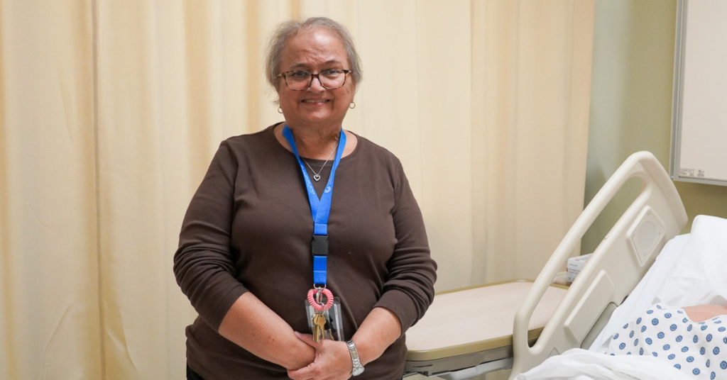 Avis Morrow poses in the nursing simulation lab.
